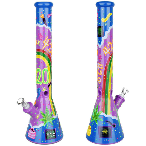 Beach Vibes 420 Painted Glass Beaker Water Pipe - 18