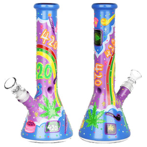 Beach Vibes 420 Painted Glass Beaker Water Pipe - 10" / 14mm F