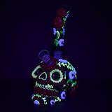 Heavy Flowered Sugar Skull Glass Water Pipe - 10" / 19mm F