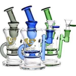 Diamond Glass Gold Ratchet Perc Recycler Water Pipe - 7.75" / 14mm F / Colors Vary