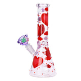Pinky Hearts Beaker Glass Water Pipe - 10" / 14mm F
