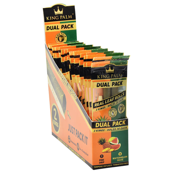 10PC DISP- King Palm Hand Rolled Leaf Dual Pack King - Pine Drip / Watermelon