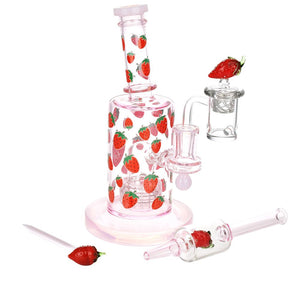 Pulsar Fruit Series Strawberry Cough Glow In The Dark Dab Rig Kit - 8" / 14mm F