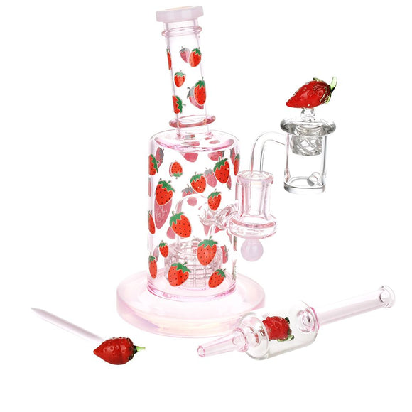 Pulsar Fruit Series Strawberry Cough Glow In The Dark Dab Rig Kit - 8