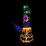 Bats 'n' Ghouls Jack-O-Lantern Glow in Dark Glass Water Pipe - 10" / 14mm F
