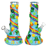 St. Patrick's Day Rainbows and Gold Glow In The Dark Water Pipe - 10" / 14mm F