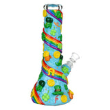 St. Patrick's Day Rainbows and Gold Glow In The Dark Water Pipe - 10" / 14mm F